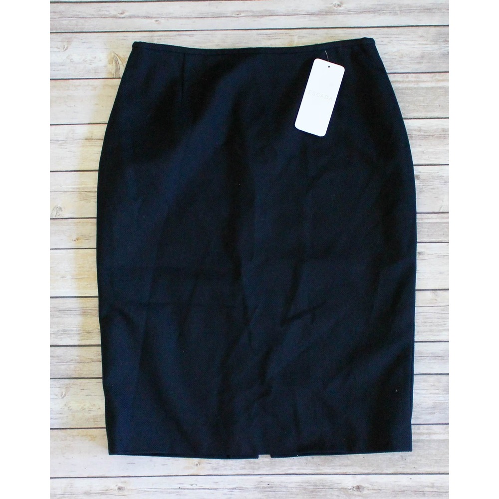 Escada Pencil Skirt Size 40 US 10 Black Textured 100% Cotton Career Separate